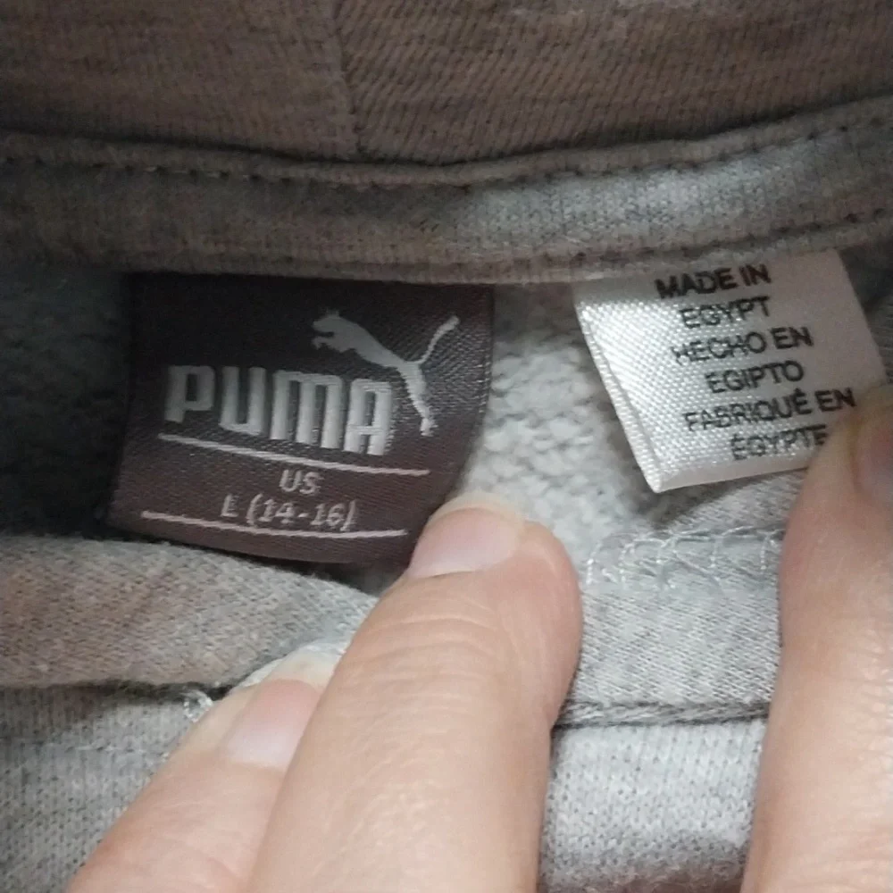 Puma Boy''s Gray and Blue Sweatshirt with Neon Accents Large